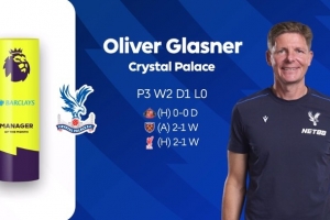 水晶宮主帥格拉斯納榮膺英超九月最佳主帥，生涯首獲此殊榮。