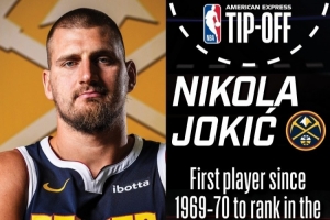 NBA揭幕戰前瞻：掘金隊迎來賽季首戰，約基奇成為史上首位單賽季三項數據均排名聯盟前三的球員。