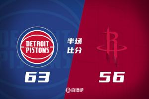 半場戰罷，火箭隊以7分之差落后于活塞隊。杜蘭特貢獻15分3籃板，申京10投僅2中，奧薩爾得到12分，阿門·湯普森拿下4分。