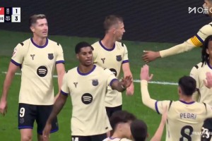 巴薩3-1鎖定勝局！拉什福德角球送助攻！阿勞霍躍起頭球破門！